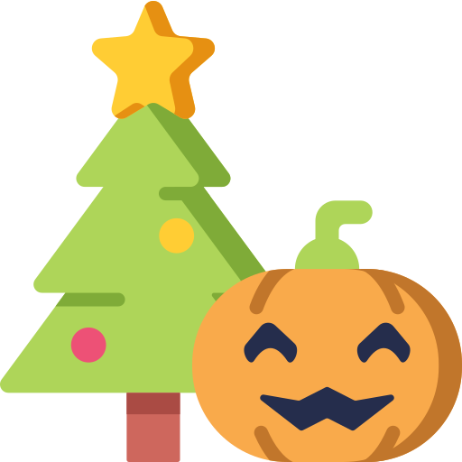  Christmas tree next to pumkin